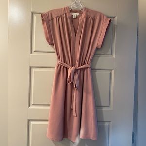 Mauve Monteau V-Neck Mini Dress with Sleeves and Belt - S